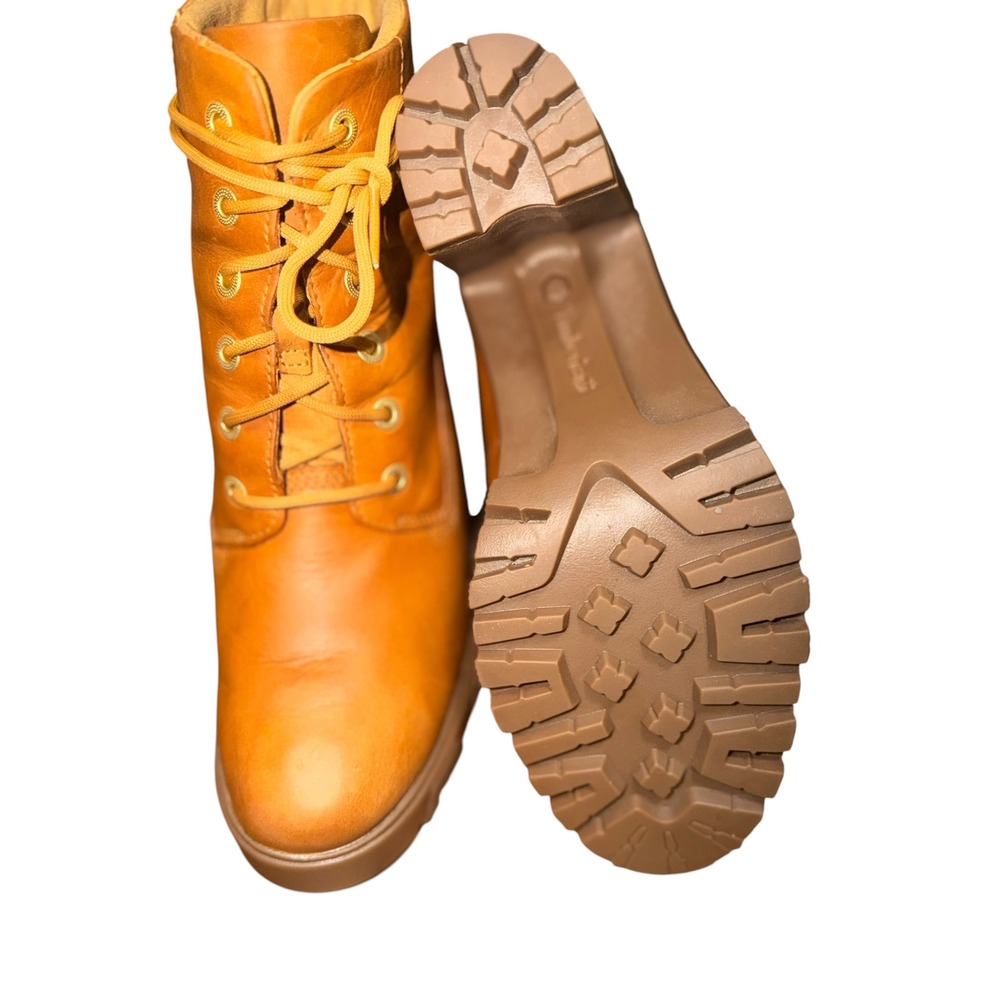 Timberland Allington Boots Women 9 Wheat Good Lace Up Block Heel A2MQS